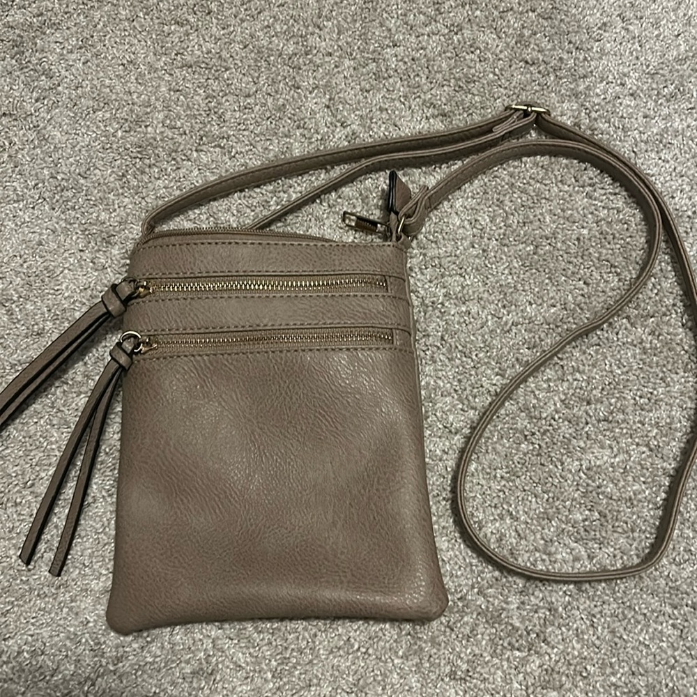 Taupe cross body purse